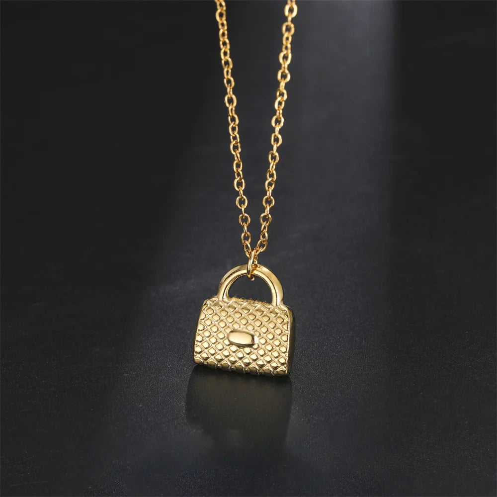 My Shape Fashion Handbag Necklace for Women Ladies Lovely Purse Shape Pendants Chain Stainless Steel Jewelry Party Gift Trendy