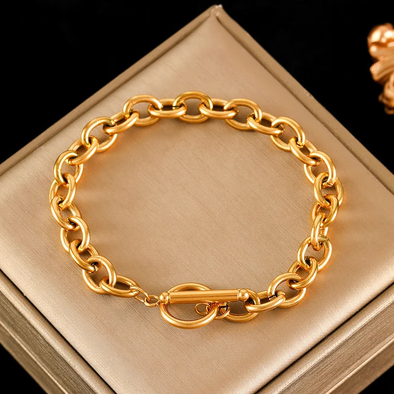 EILIECK 316L Stainless Steel Thicker Bracelet Bangle Fashion OT Buckle Wrist Link Chain High Quality Textured Jewelry Waterproof