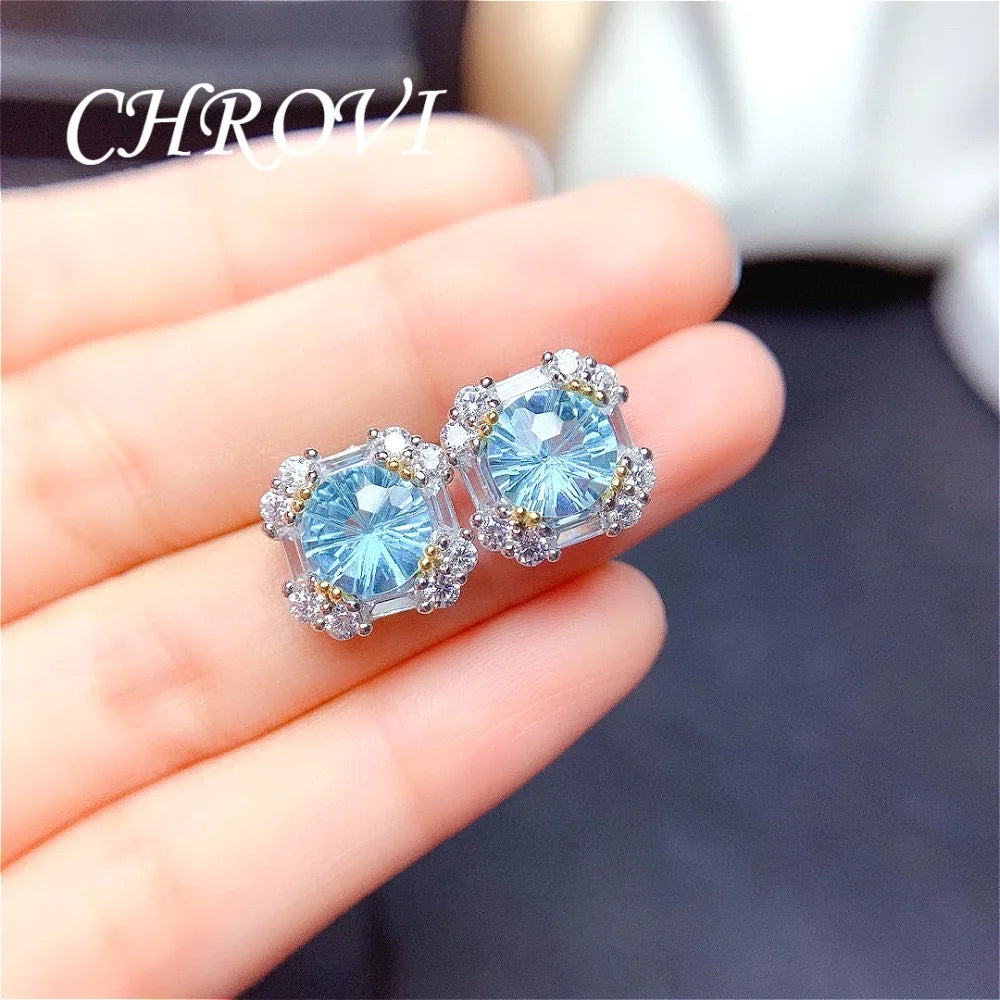 Light luxury 925 sterling silver popular diamond ring blue topaz ring pendant earring set， jewelry for women