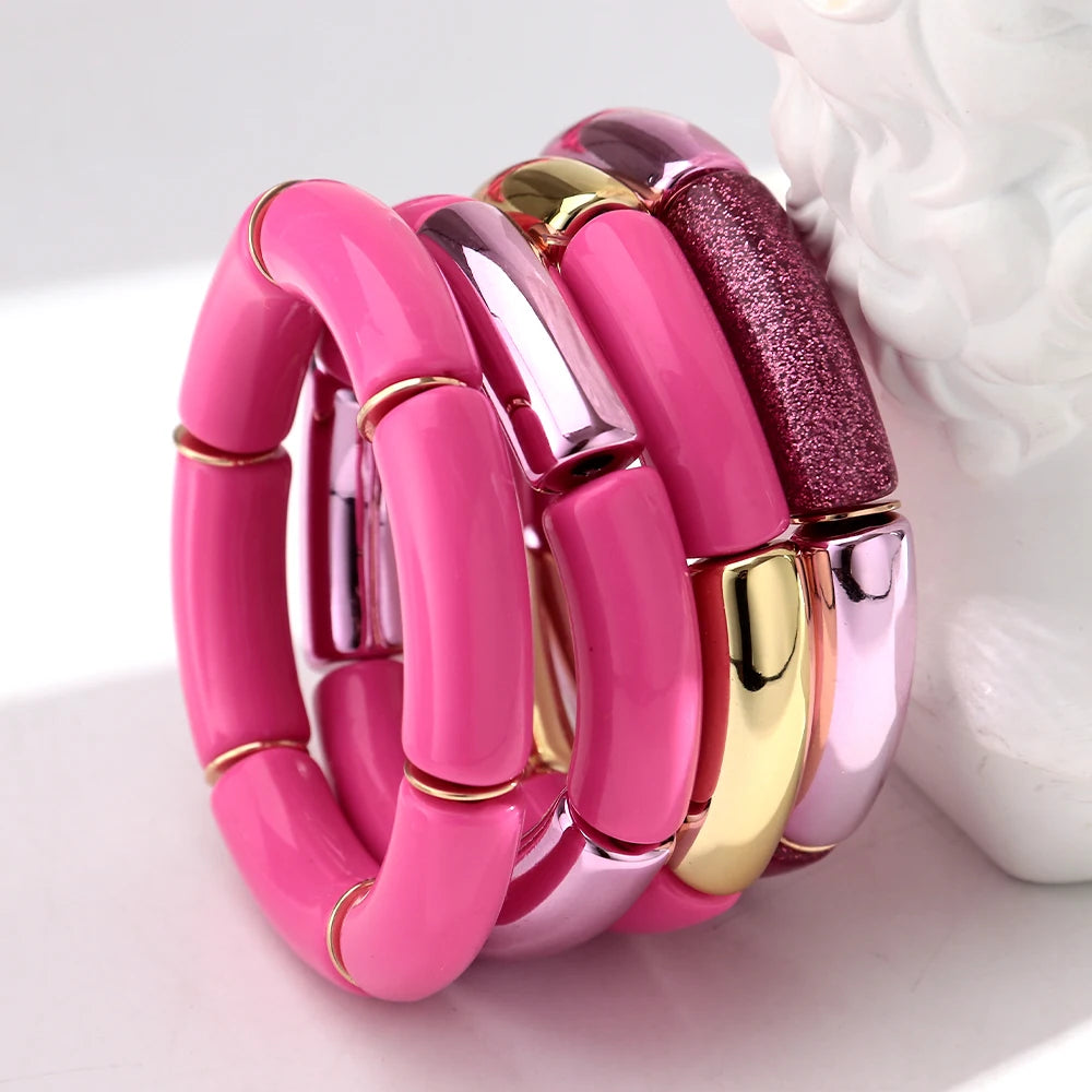 Fashion Pink Acrylic Geometric Beads Bracelets Necklace Earrings for Women Heart Tube Beaded Bracelets 2026 New Jewelry Gifts
