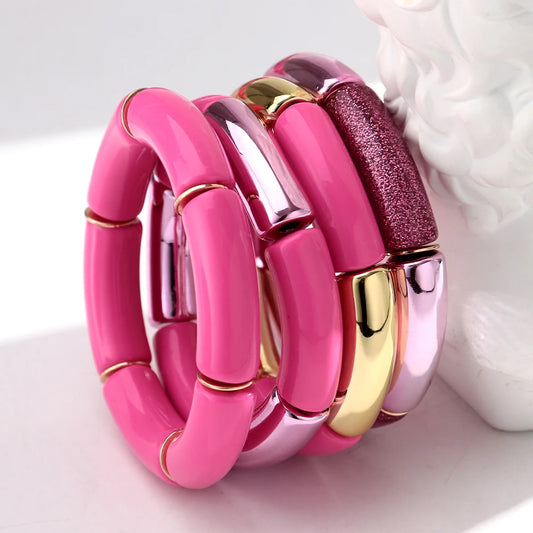 Fashion Pink Acrylic Geometric Beads Bracelets Necklace Earrings for Women Heart Tube Beaded Bracelets 2026 New Jewelry Gifts