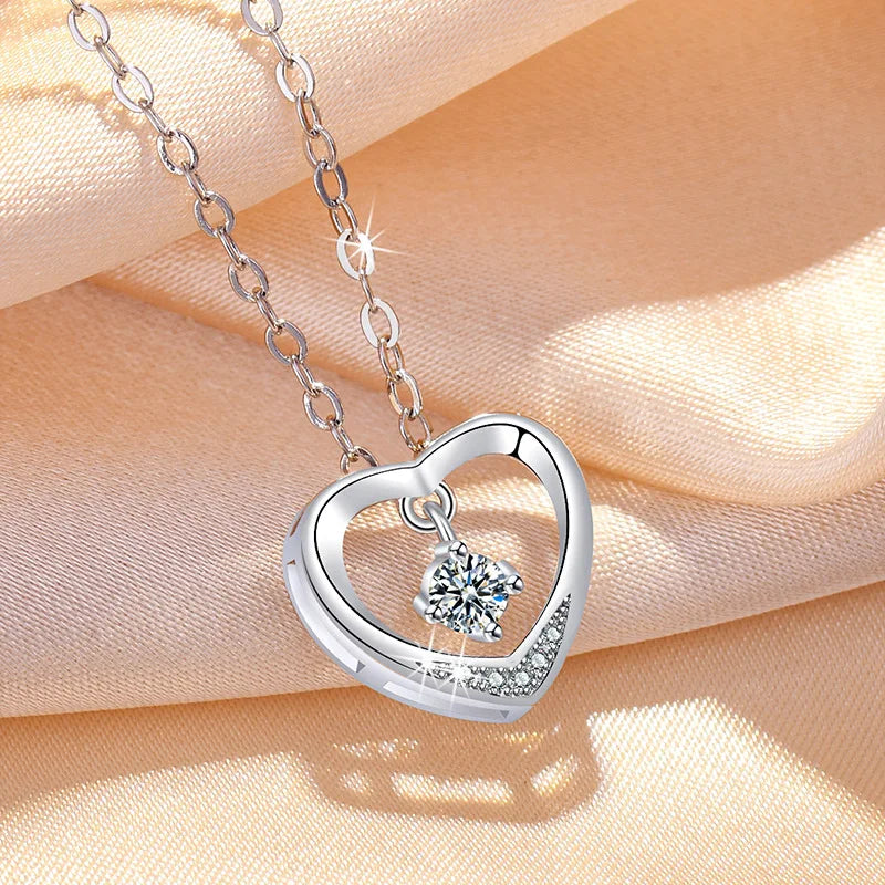 925 Sterling Silver Necklace Pendant Romance Heart Zircon High Quality For Woman Fashion Wedding Engagement Jewelry Gift