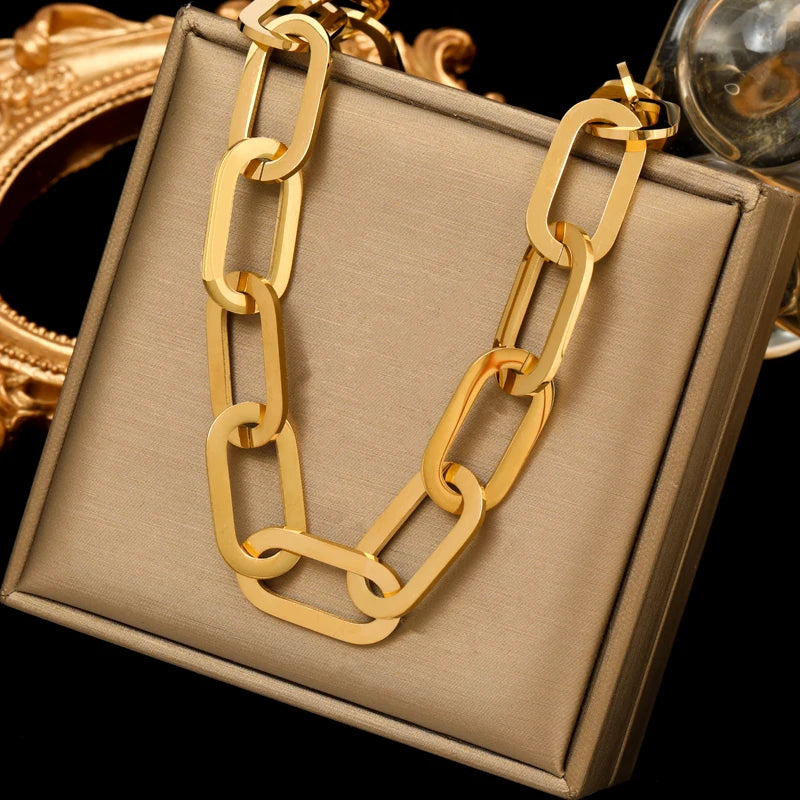 EILIECK 316L Stainless Steel Gold Color Chain Chokers Necklace For Women High Quality  Neck Chain Trendy Fashion Jewelry Bijoux