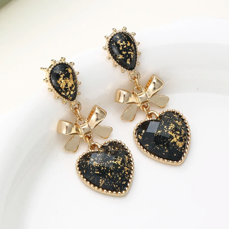 Bowknot Heart Resin Earrings Classic Style Golden Peach Heart Stud Earrings for Woman Jewelry Valentine's Day Gift Accessories