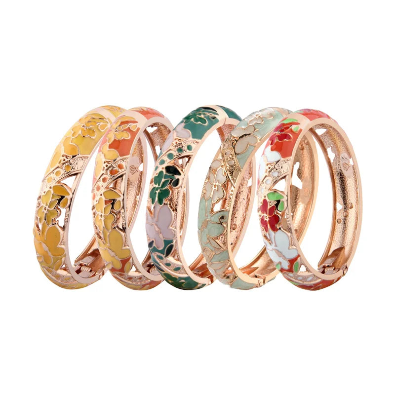 Enamel Bracelets For Women Bangle On Hand Floral Cloisonne Butterfly India African Jewelry Women's Hand Bracelets Designer Gifts