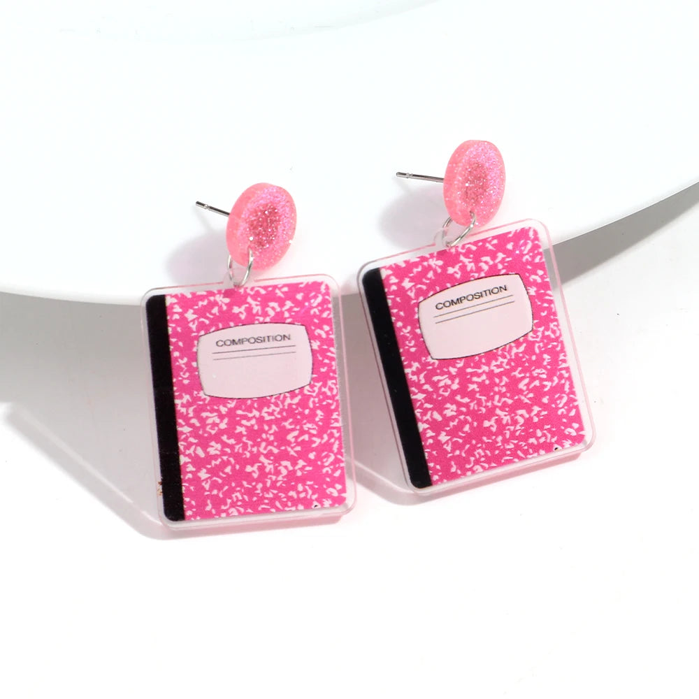 Creative Acrylic Notebook Dangle Earrings for Women Funny Geometric Drop Earring Party Jewelry Gifts