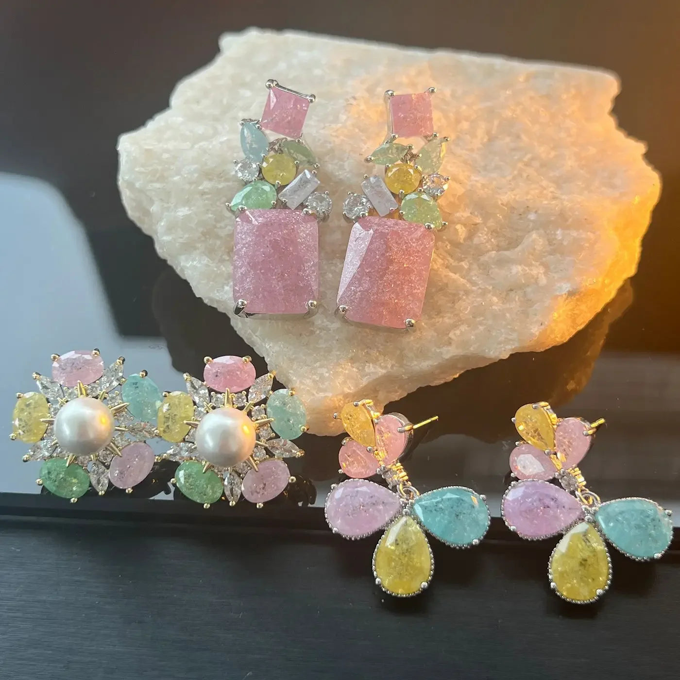 S925 Sterling Silver Colorful Ice Flower Zircon French Drop Earrings Geometric Fashion Jewelry for Women Girls Daily Wear Gift