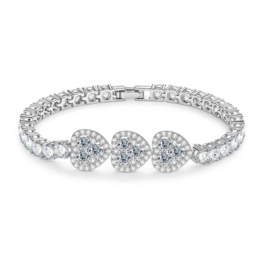OXTAO Heart Moissanite Tennis Chain Bracelet  White Green Pink Lab Imitation Diamond Colorful Jewelry Bracelet 14K Gold Filled