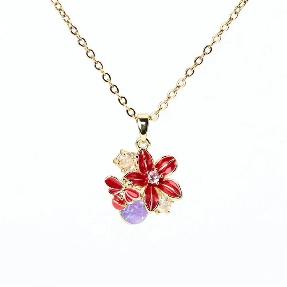 Small Cute Flower Charm Female Bule Pink Red Enamel 2026 New Trendy Pendant Necklace Gold Color Wedding Jewelry For Luxury Women