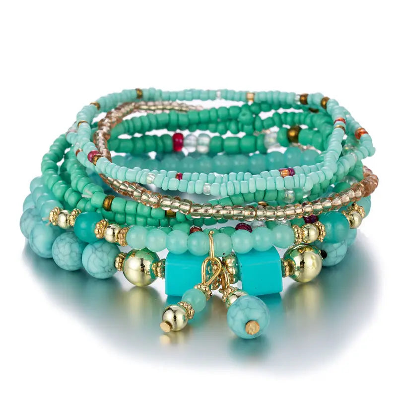 Bohemia Colorful Rice Beads Bracelet Set For Women Summer Handmade Beaded Chain Bangle Female Boho Ethnic Jewelry Gift