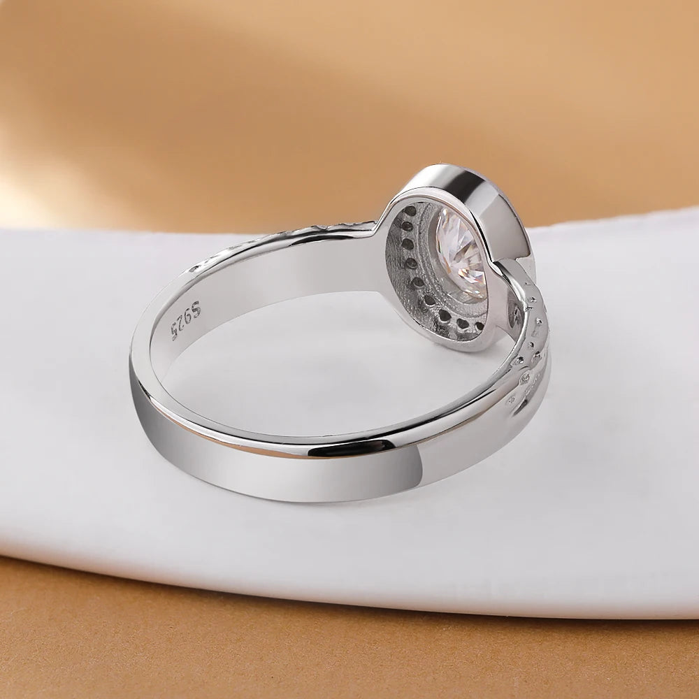 0.5CT Bezel Set Oval Cut Moissanite Halo Ring for Women Lab Diamond 925 Sterling Silver Double Row Wedding Band Jewelry With GRA