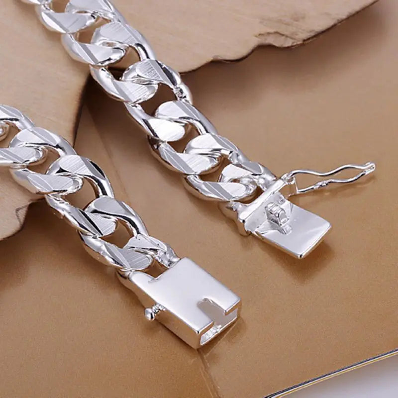 Charm Silver Color 10mm Chain Men Women Chain Wedding Bracelet Fashion Charm Bangle Wedding Party Birthday Gift Free Shipping