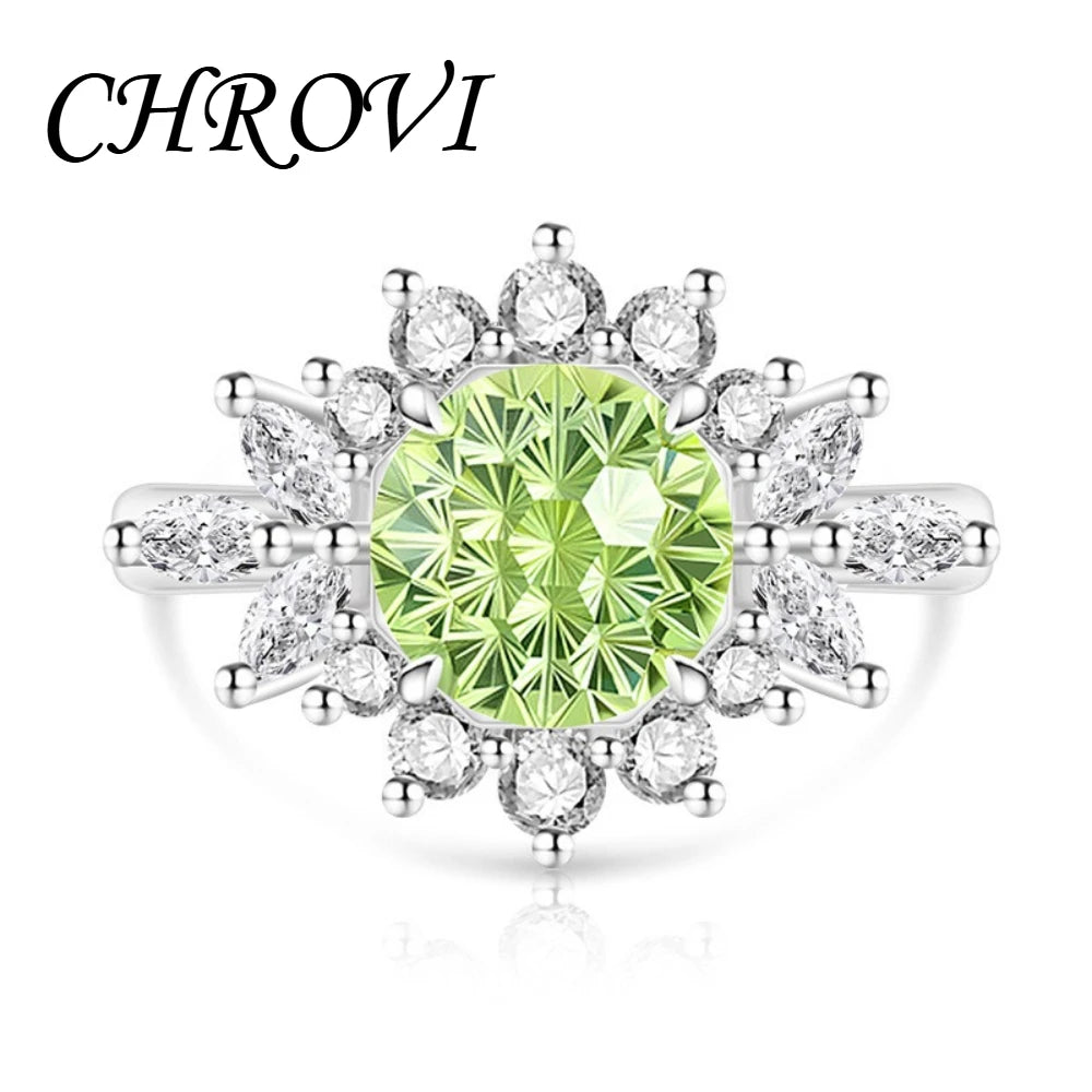 925 pure silver trendy colored gemstone sunflower ring for women, fashionable and versatile finger ring