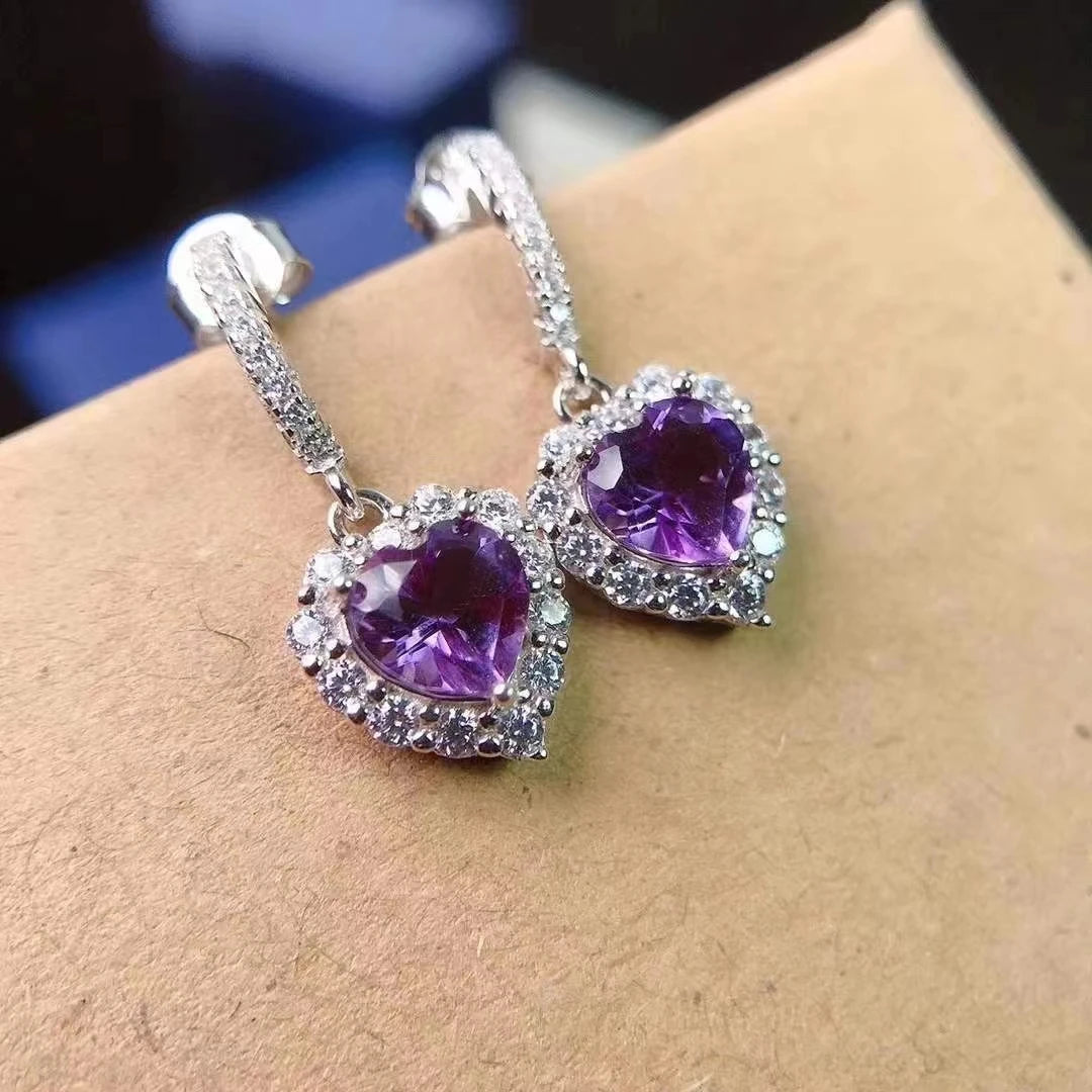 Fashiin Silver Amethyst Drop Earrings for Daily Wear 6mm VVS Grade Natural Amethyst Silver Earrings Gift for Woman