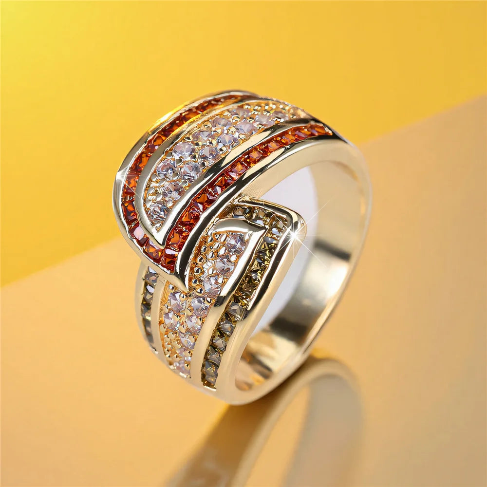 Cute Female White Zircon Stone Gold Color Wedding Jewelry Promise Engagement Wheat Rings For Women