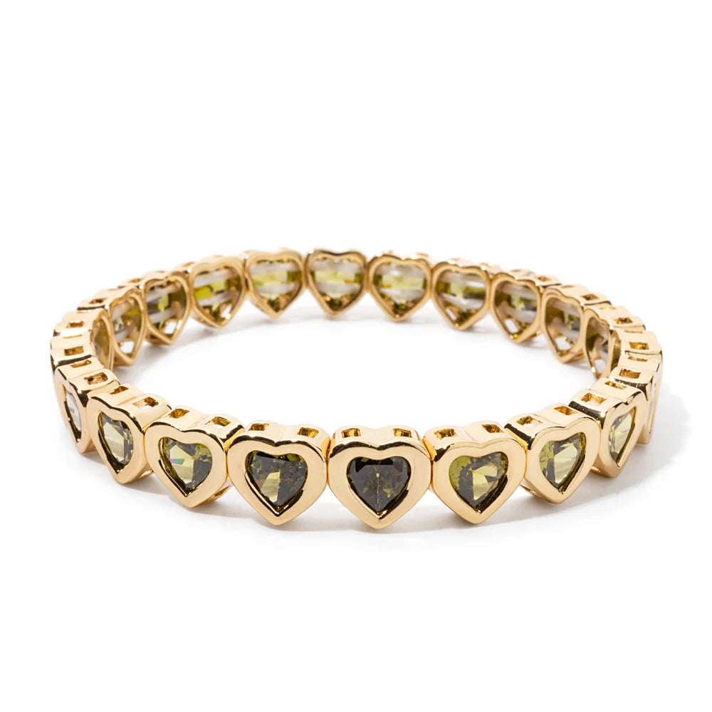 New Copper Heart Beads Gold Color Bracelets for Women Colorful Rhinestone Girl Bangle 2025