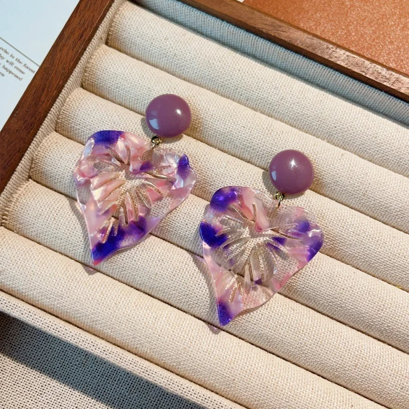 NISHIZAWA Acrylic Leaf Earrings for Women Spring Summer Vintage Beach Style Jewelry Korean Fashion Elegant Pendientes Mujer