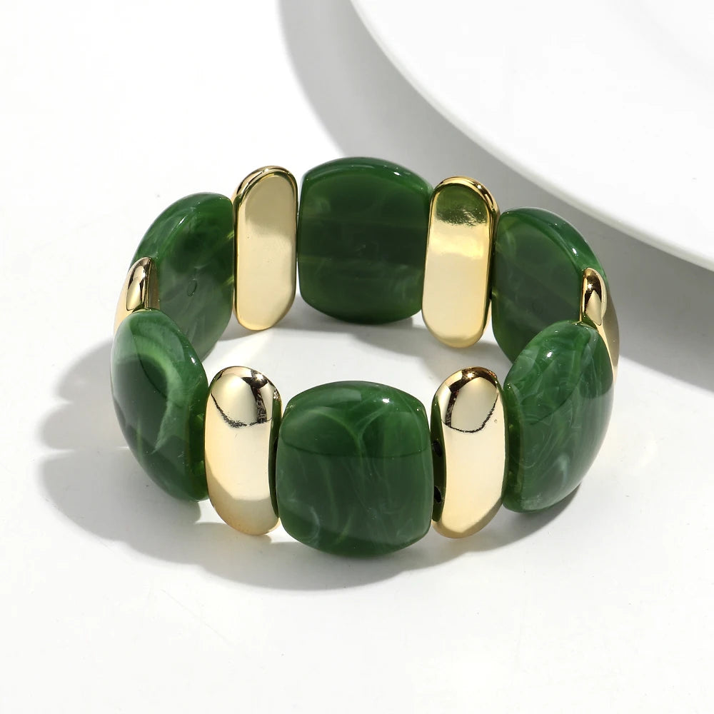 Elegant Acrylic Marble Geometric Petal Curved Beads Elastic Bracelets Trendy CCB Bead Chunky Bangles Bracelet Women Accessories