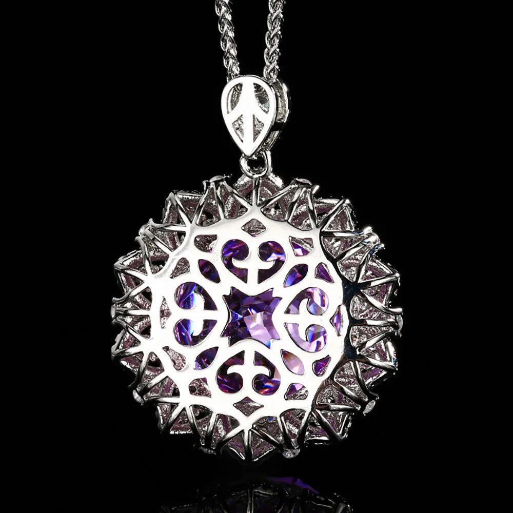 Retro 18mm Amethyst Pink Quartz Tourmaline Pendant Necklace for Women Lab Diamond Cocktail Party Fine Jewelry Accessories Gift