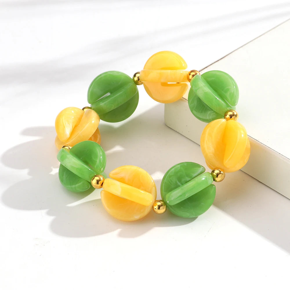 Fashion Colorful Geometric Round Beaded Elastic Bracelets for Women Boho Acrylic Geometry Stretch Bracelet 2026 New Jewelry