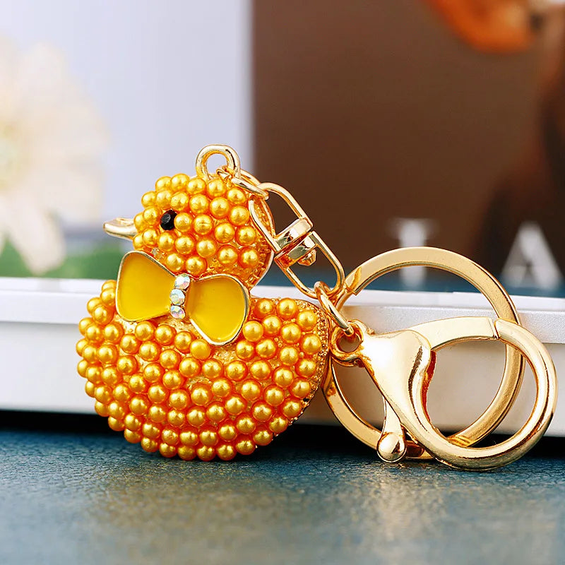 Creative rhinestone cute big yellow duck car keychain women's bag pendant metal key chain ring festival gift wholesale