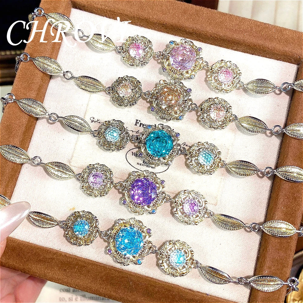 Luxury-Style 925 Sterling Silver Octagonal Millennium Rose Beaded Hand Chain for Women - Fashionable and Versatile Accessory