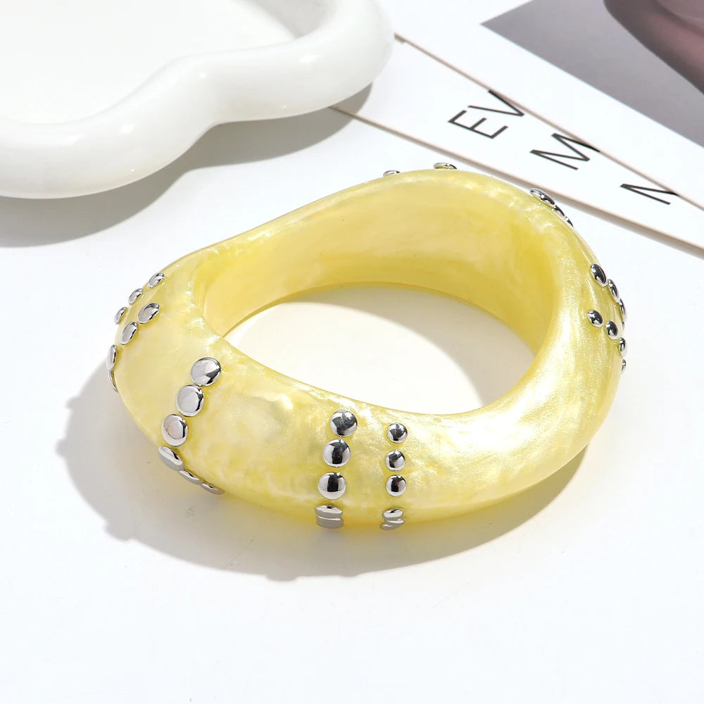 Fashion Resin Irregular Geometric Studs Chunky Bangles New Acrylic Curve Wave Wide Cuff Bangle Women Jewelry Gifts