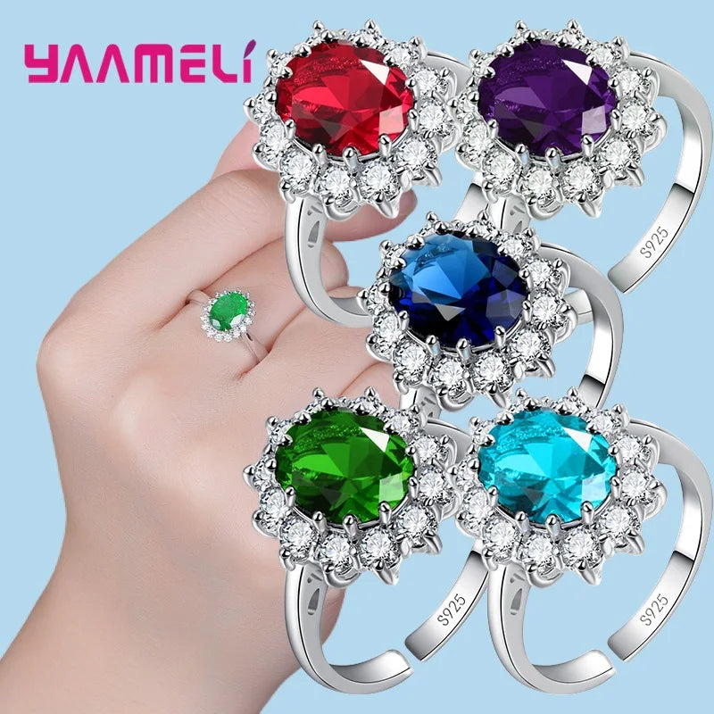 100% Authentic 925 Sterling Silver Color Women Wedding Engagement Jewelry Ring Classic Oval Flower Shiny Cubic Zircon Crystal