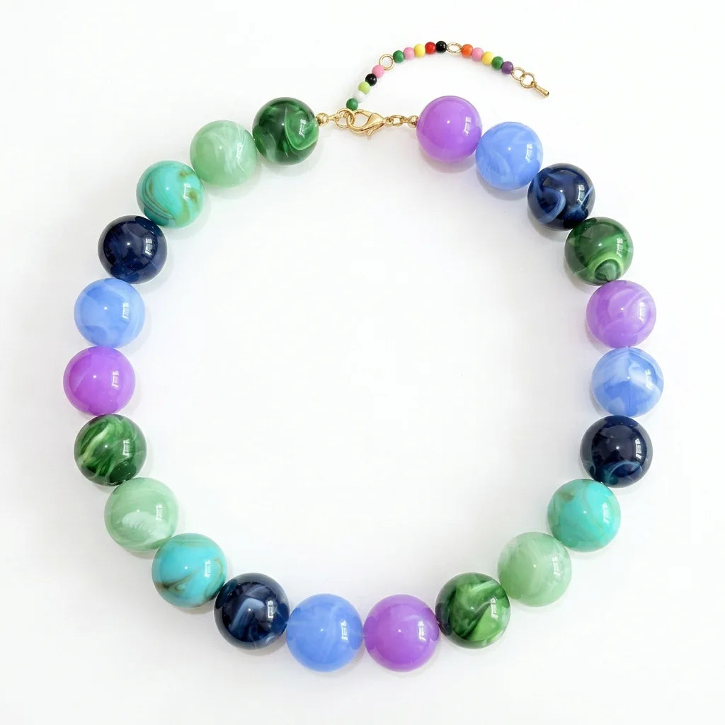 Double Color Round Beads Resin Necklace for Women Bohemian Style Waterproof Statement Choker Collar Necklaces Fashion Jewelry