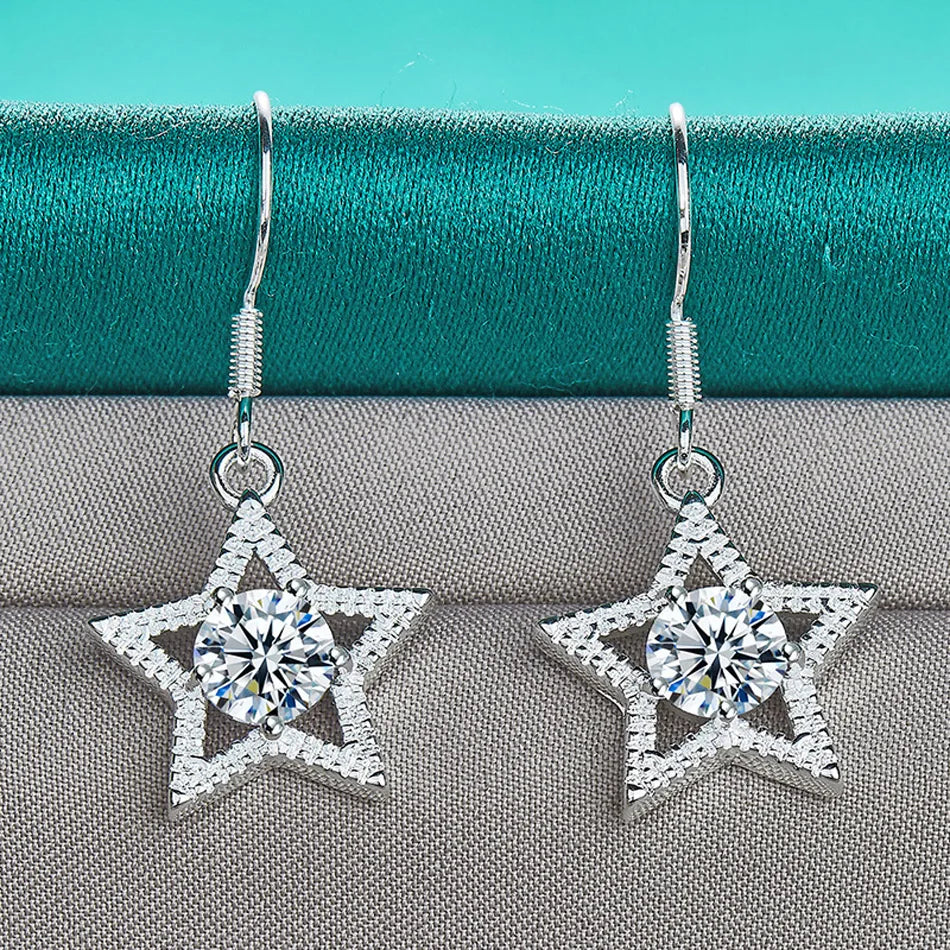 URMYLADY 925 Sterling Silver Star Zircon Earrings Eardrop for Women Fashion Charm Wedding Engagement Jewelry