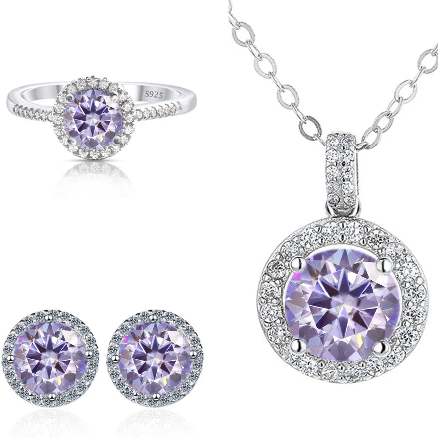 Real Round 6.5mm Moissanite Jewelry Set 925 Sterling Silver Sparking Ring Earring Pendant Necklace For Women Bridal Gift