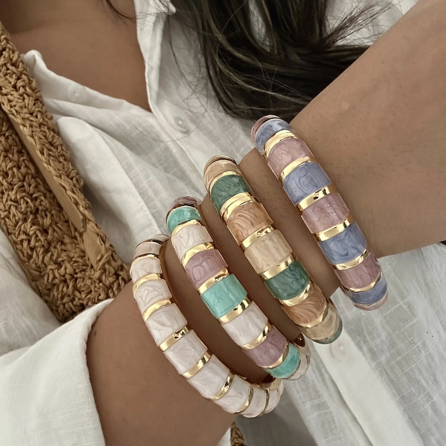 KMVEXO Vintage Imitation Enamel Dripping Oil Irregular Wave Cuff Bangles Punk Exaggerated Geometric Bracelet Women Men Jewelry