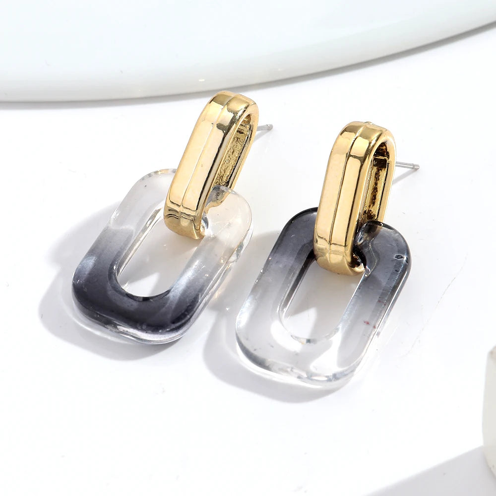 Fashion Acrylic Gradient Color Geometric Buckle Drop Earrings Transparent Iridescent Rectangle Earrings Women Wedding Jewelry