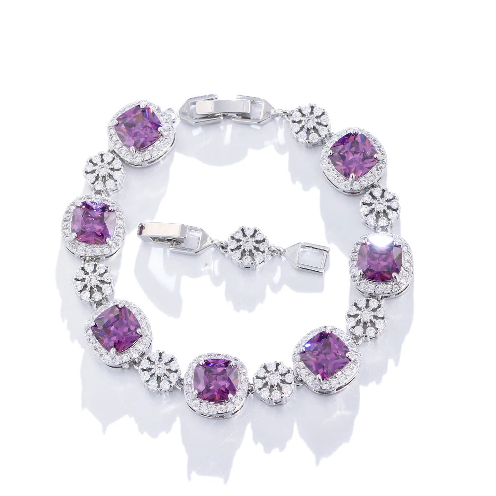 ThreeGraces Sparkly Yellow Cubic Zirconia Silver Color Geometric Square CZ Wedding Statement Bracelet for Women Jewelry BR295