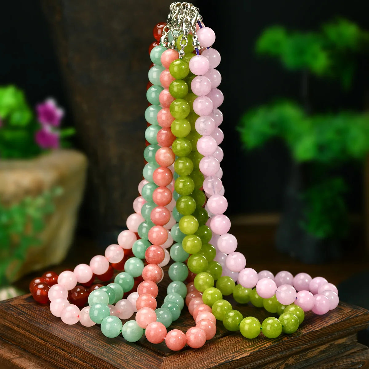 Summer Bohemia Colorful Natural Stone 10mm Bead Necklace Handmade Glass Beading Collar Choker for Women Girls Trend Jewelry Gift