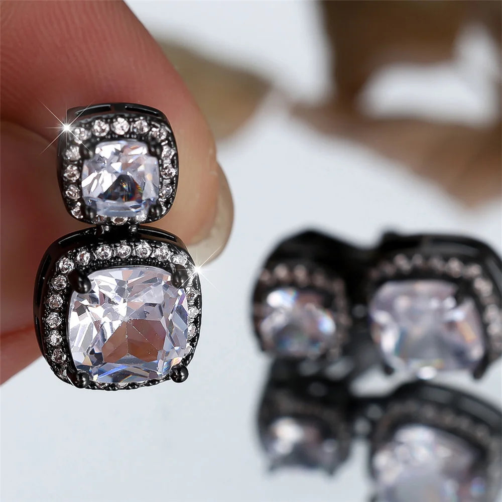 Luxury Big White Zircon Clip Earrings For Women Luxury Crystal Female Silver Color Round Wedding Jewelry