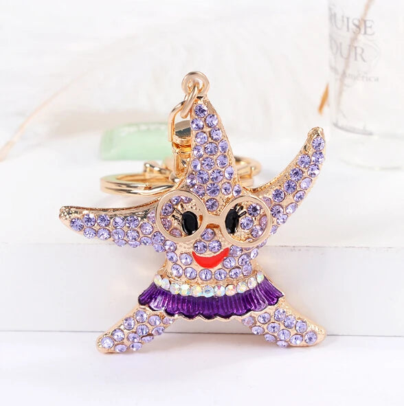 Fashion Rhinestone Crystal Metal Keychain Lovely Cartoon Marine Style Tortoise Fish Dolphin Keyring HandBag Car Pendant Gift