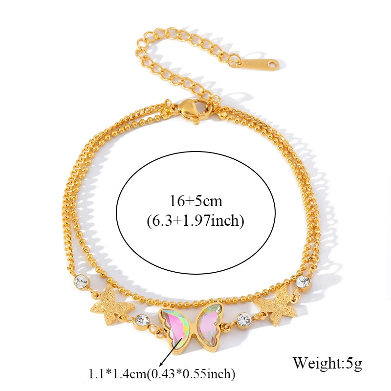EILIECK 316L Stainless Steel Colorful Star Zircon Charm Bracelet Gold Color Jewelry Trendy Metal Texture Accessories for Women