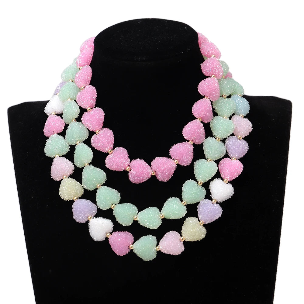 Sweet Candy Colored Resin Love Heart Choker Necklace for Women Cute Geometric Heart Shape Collar Necklace Summer Jewelry Gifts