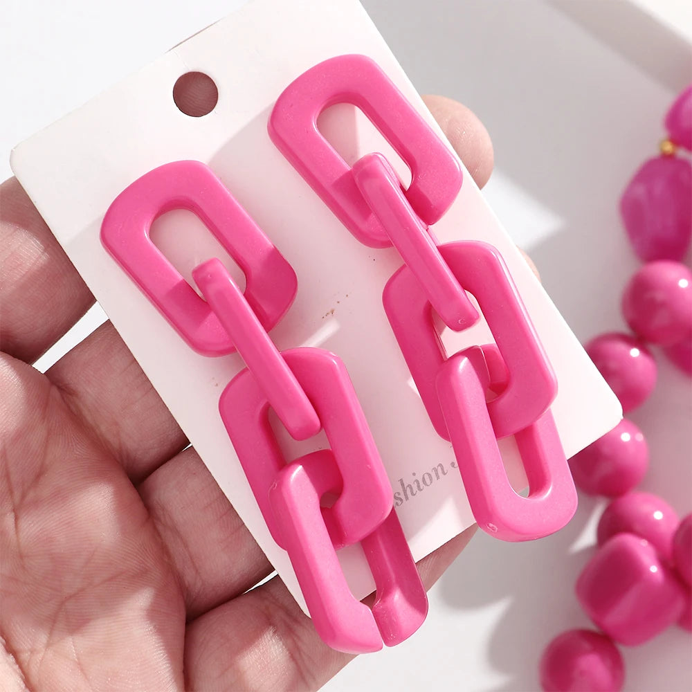 Fashion Pink Acrylic Geometric Beads Bracelets Necklace Earrings for Women Heart Tube Beaded Bracelets 2026 New Jewelry Gifts