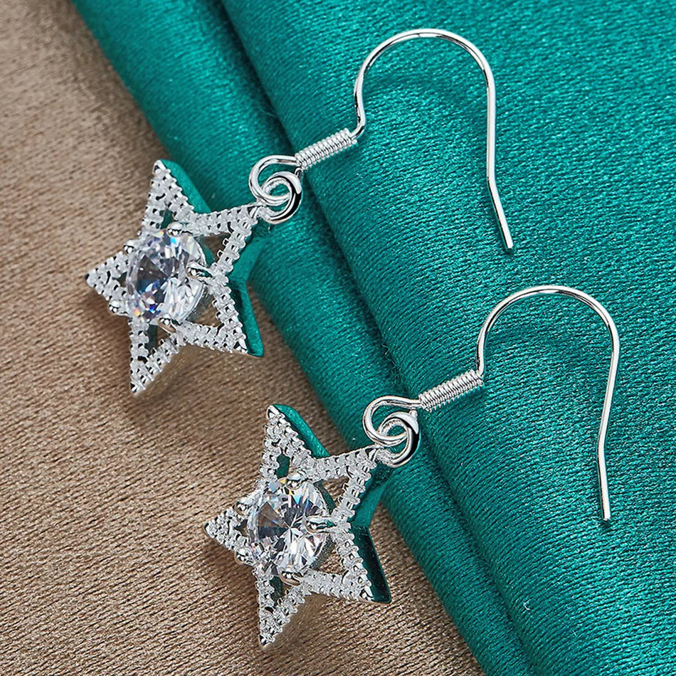 URMYLADY 925 Sterling Silver Star Zircon Earrings Eardrop for Women Fashion Charm Wedding Engagement Jewelry