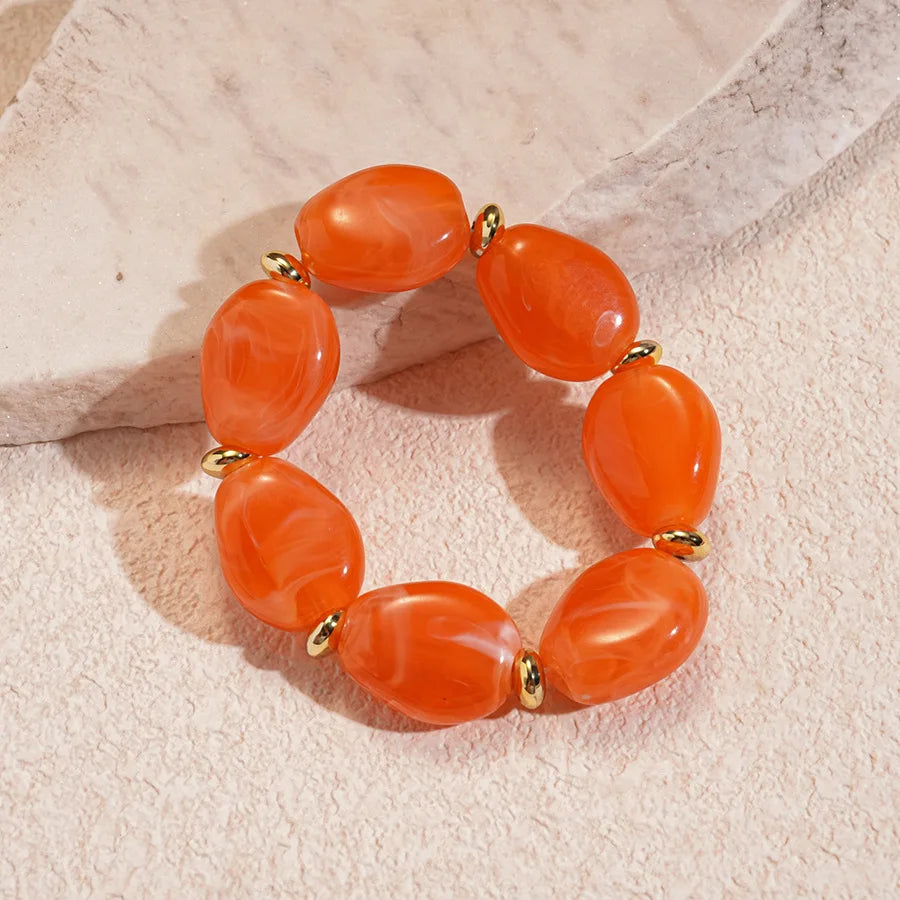 Trendy Colorful Marbled Irregular Oval Bead Elastic Bracelets Boho Resin Geometric Beaded Bangles Bracelet 2026 Fashion Jewelry