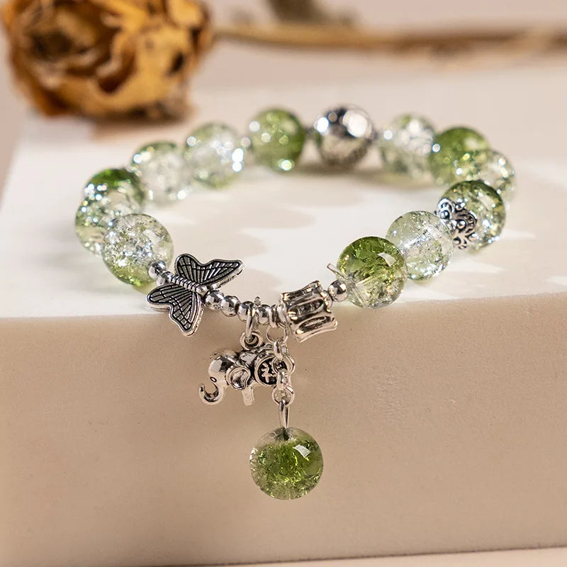 Fashion Ice crack Gradient Beaded Bracelet for Women Vintage Handmade Butterfly Elephant Bracelet Valentine's Jewelry Gifts