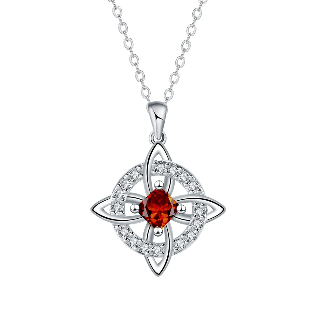 Dainty 5A Birthstone Pendant Necklace 12 Pieces Zirconia Magic Witch Knot Necklace for Women Good Luck Amulet Protection Jewelry