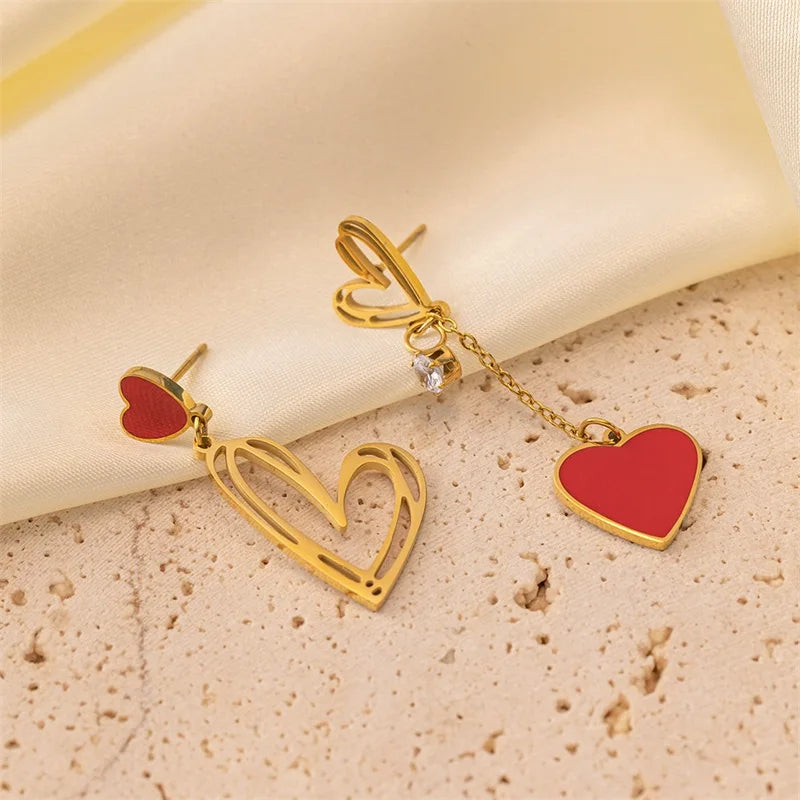 EILIECK 316L Stainless Steel Irregular Heart-shaped Dangle Earrings For Women Stylish Fashion Waterproof Ear Jewelry Lady Gift
