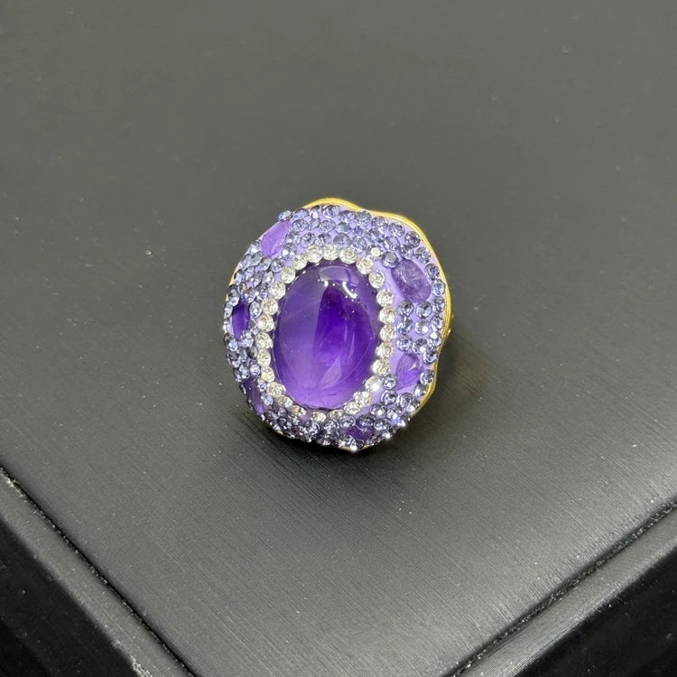 Turkish Style Amethyst Crystal Stone Necklace Ring Earring Set Women Natural Quartz Bracelet Jewelry for Bridal Wed Dress Gift