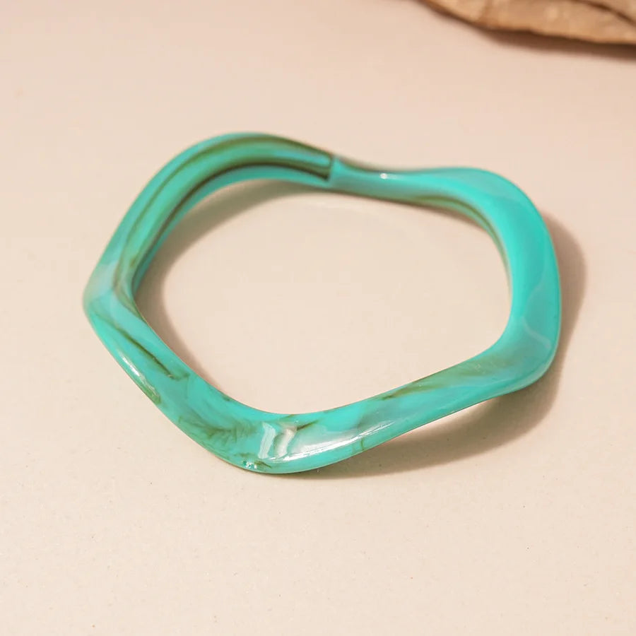 KMVEXO Vintage Turquoise Blue Geometric Resin Bangle Women Irregular Wide Bracelet Ladies Bohemian Beach Acrylic Bangles Jewelry