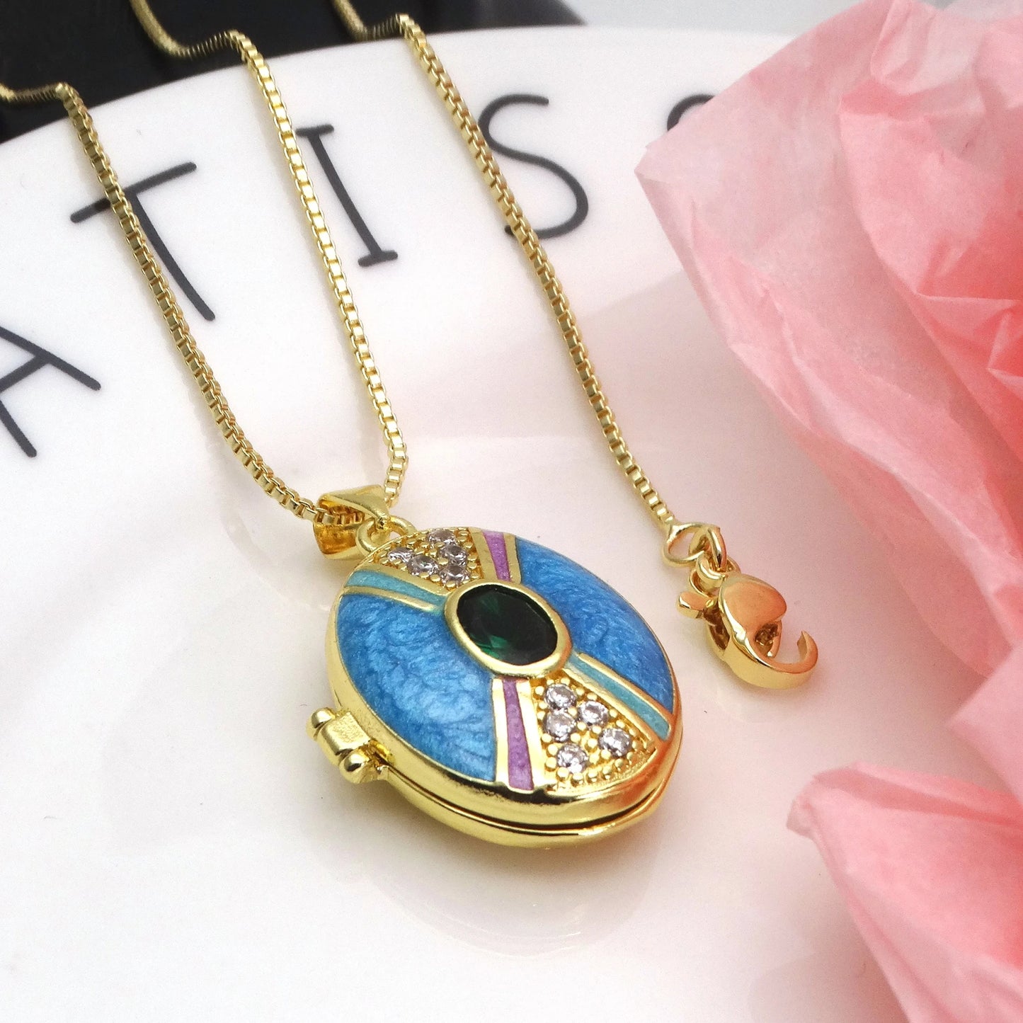 Micro Zircon oil drip photo box Pendant necklace case gaine pendant necklace copper chain jewelry necklace