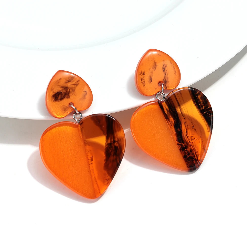 Fashion Colorful Large Heart Geometric Drop Earrings for Women New Acrylic Love Heart Dangle Earring Party Jewelry Gift