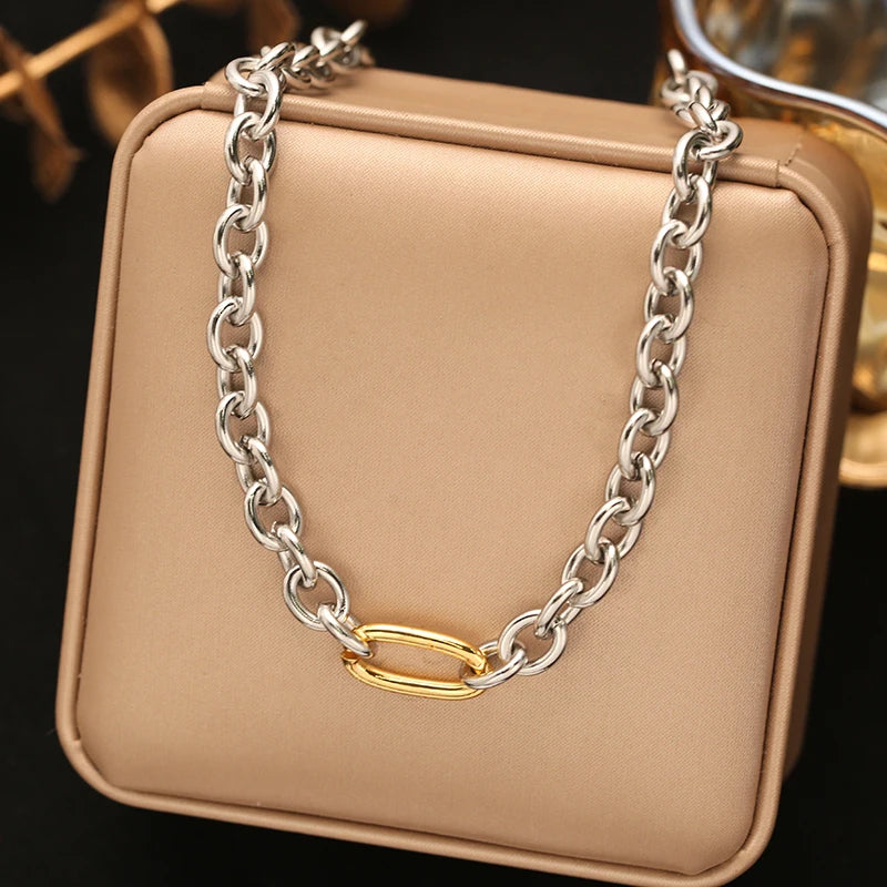 EILIECK 316L Stainless Steel Silver Color High Quality Metal Chain Necklace Bracelet Set Waterproof Popular Casual Jewelry Women
